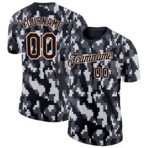 Custom Camo Brown-White Urban Digital Camouflage Pixel Salute To Service Performance T-Shirt