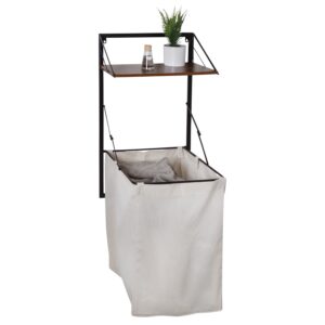 Black/Walnut Over-the-Door or Wall-Mount Folding Hamper with Shelf