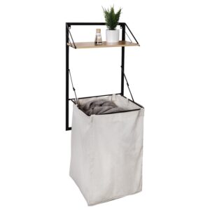 Black/Maple Over-the-Door or Wall-Mount Folding Hamper with Shelf
