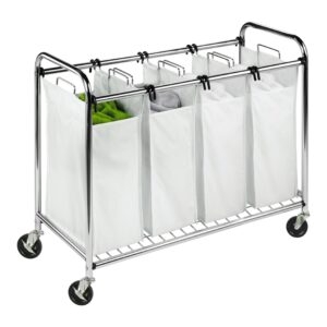 White/Chrome 4-Bag Rolling Laundry Sorter