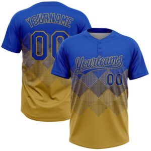 Custom Thunder Blue Old Gold 3D Gradient Square Shape Two-Button Unisex Softball Jersey
