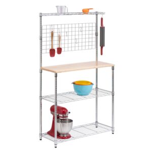 Chrome/Natural 4-Tier Baker's Rack with Hanging Grid Storage